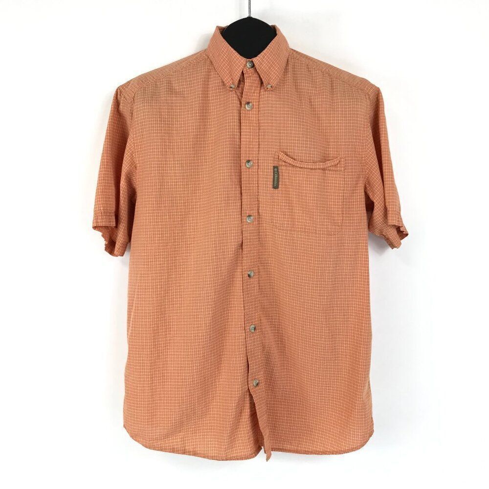 Columbia Casual Button Down Shirt Men's Medium Orange Plaid 100% Cotton Outdoor